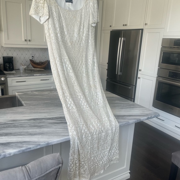 Vintage mother  of the bride floor length gown cream gold lace crochet effect - Picture 3 of 17